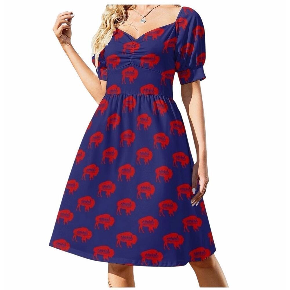 No Brand Women’s Small Buffalo Bills NY Red Blue Knee Length Sleeveless Dress